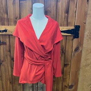 Adorn Red Hooded Wrap size Large Trendy and Avant Garde.